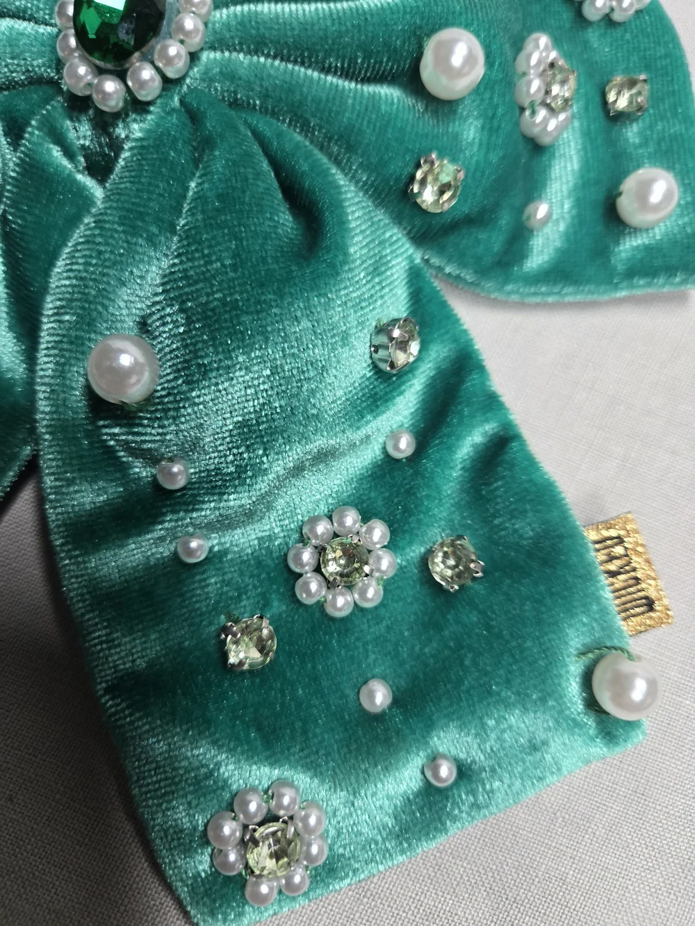 Honey Embellished Teal Velvet Hair Bow for Kids